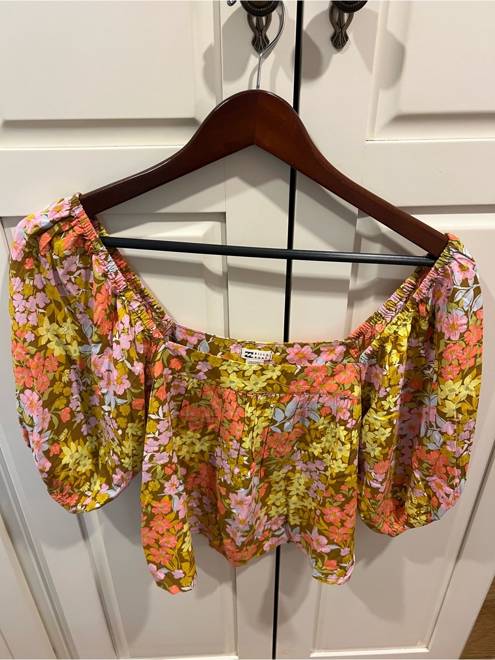 Billabong Floral Off-Shoulder Crop Top - Pink, Orange & Yellow